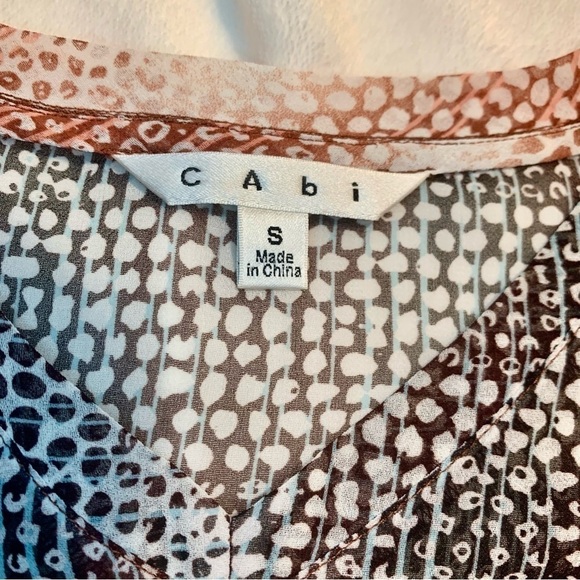 CAbi Blouse Small Sheer White Brown Rust Animal Print Snakeskin V-Neck Near New - Picture 9 of 12